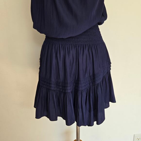 Ramy Brook Rowan Mini Dress Crochet Trim Navy Halter Top Ruffle Women XS - Picture 8 of 13